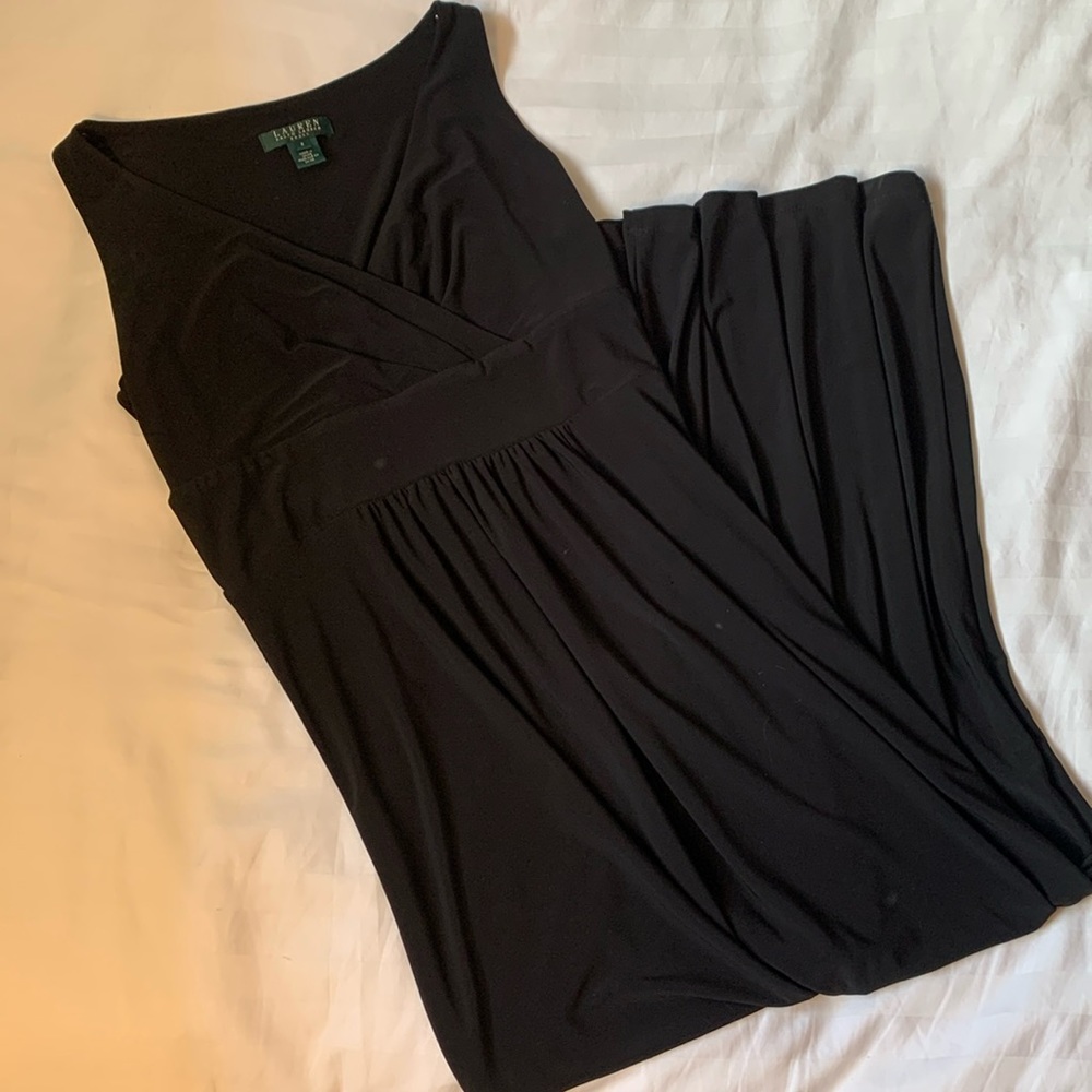 Lauren Ralph Lauren black jersey faux wrap pull on maxi dress EUC